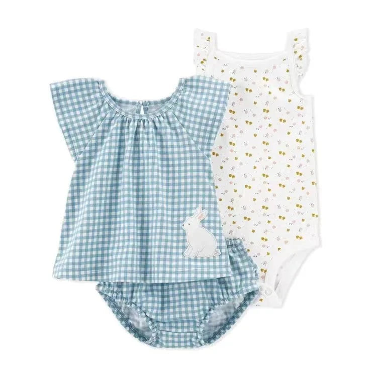 Giggles And Grab 2025 new summer baby clothes Dark Cyan / CHINA / 18M Summer Baby Girls Clothes Set – Cotton Flower Fashion Infant Outfits, Short-Sleeved Bodysuit & Shorts 3PCS Kids Clothing (6-24 Months)"