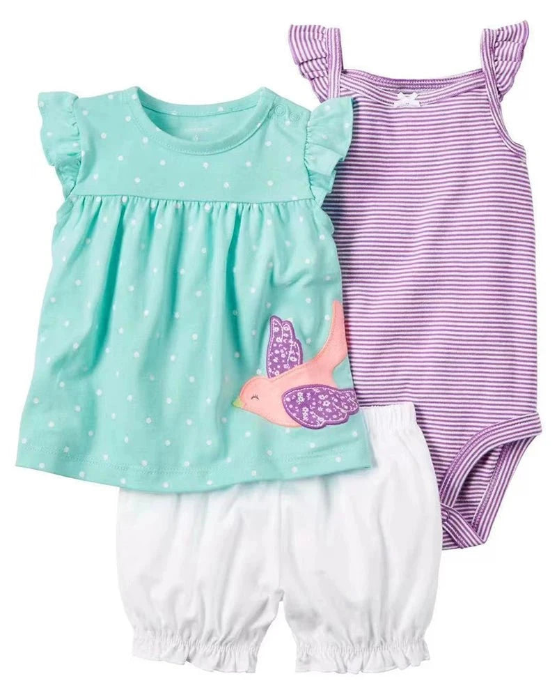 Giggles And Grab 2025 new summer baby clothes Magenta / CHINA / 6M Summer Baby Girls Clothes Set – Cotton Flower Fashion Infant Outfits, Short-Sleeved Bodysuit & Shorts 3PCS Kids Clothing (6-24 Months)"