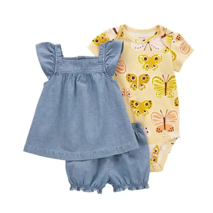 Giggles And Grab 2025 new summer baby clothes Summer Baby Girls Clothes Set – Cotton Flower Fashion Infant Outfits, Short-Sleeved Bodysuit & Shorts 3PCS Kids Clothing (6-24 Months)"