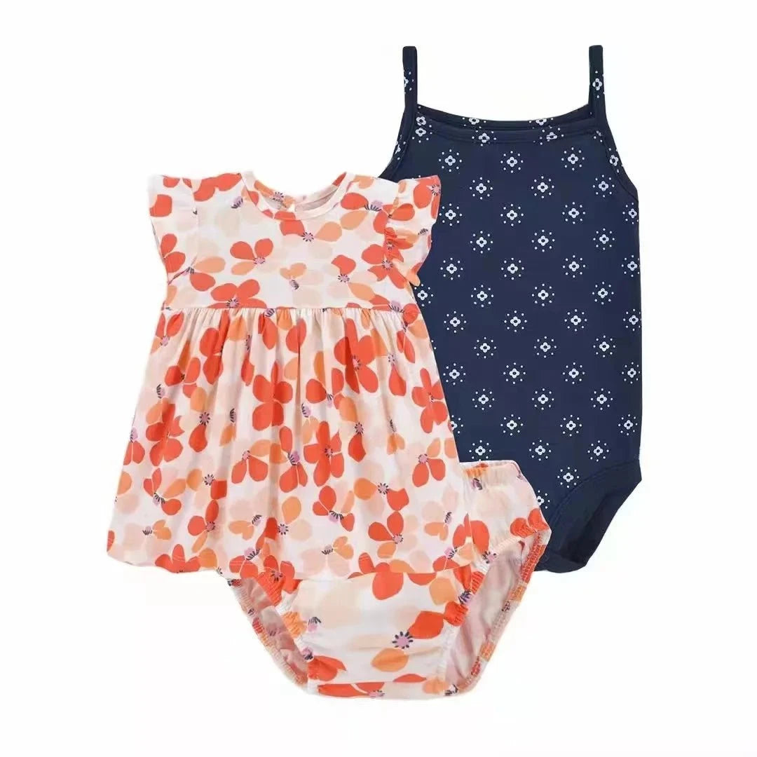 Giggles And Grab 2025 new summer baby clothes Summer Baby Girls Clothes Set – Cotton Flower Fashion Infant Outfits, Short-Sleeved Bodysuit & Shorts 3PCS Kids Clothing (6-24 Months)"