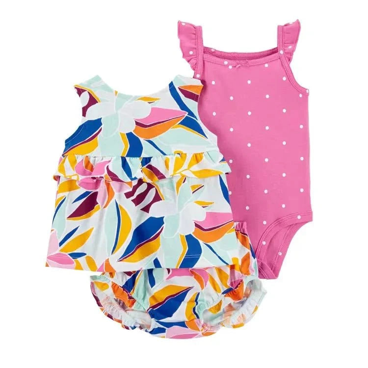 Giggles And Grab 2025 new summer baby clothes Summer Baby Girls Clothes Set – Cotton Flower Fashion Infant Outfits, Short-Sleeved Bodysuit & Shorts 3PCS Kids Clothing (6-24 Months)"