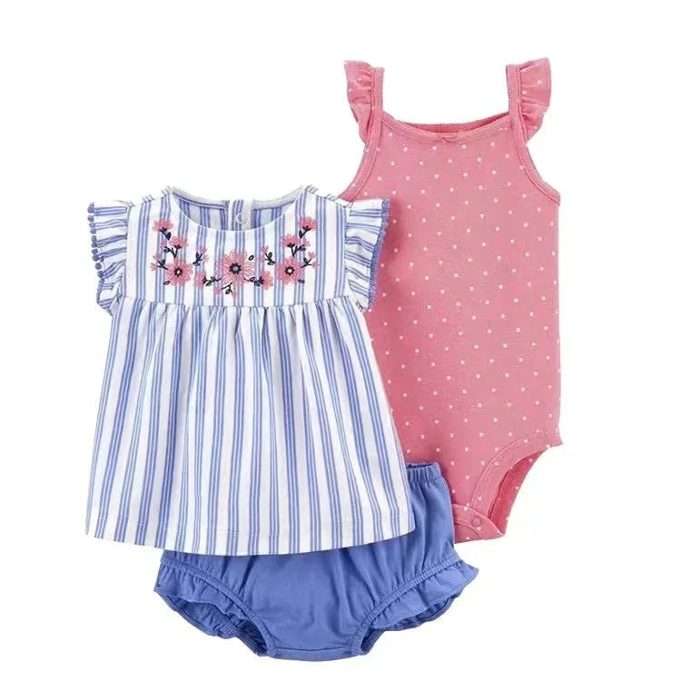 Giggles And Grab 2025 new summer baby clothes Summer Baby Girls Clothes Set – Cotton Flower Fashion Infant Outfits, Short-Sleeved Bodysuit & Shorts 3PCS Kids Clothing (6-24 Months)"