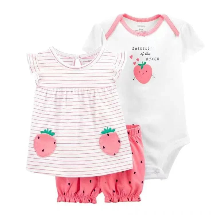 Giggles And Grab 2025 new summer baby clothes Summer Baby Girls Clothes Set – Cotton Flower Fashion Infant Outfits, Short-Sleeved Bodysuit & Shorts 3PCS Kids Clothing (6-24 Months)"
