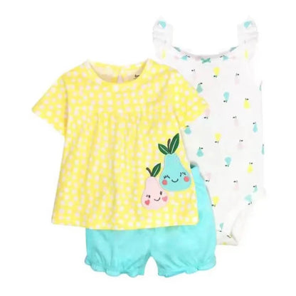 Giggles And Grab 2025 new summer baby clothes Summer Baby Girls Clothes Set – Cotton Flower Fashion Infant Outfits, Short-Sleeved Bodysuit & Shorts 3PCS Kids Clothing (6-24 Months)"