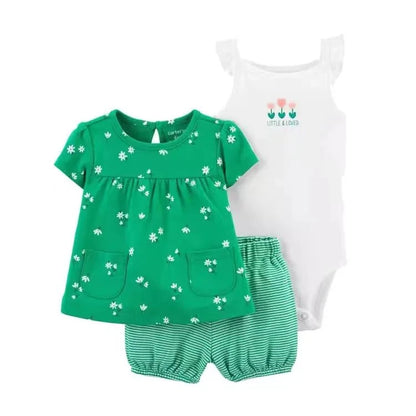 Giggles And Grab 2025 new summer baby clothes Summer Baby Girls Clothes Set – Cotton Flower Fashion Infant Outfits, Short-Sleeved Bodysuit & Shorts 3PCS Kids Clothing (6-24 Months)"