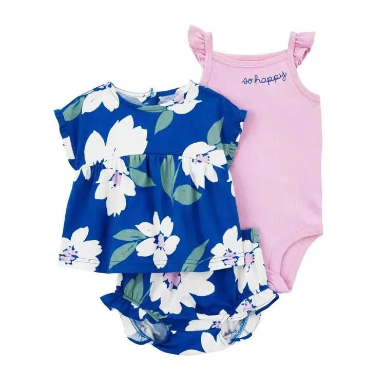 Giggles And Grab 2025 new summer baby clothes Summer Baby Girls Clothes Set – Cotton Flower Fashion Infant Outfits, Short-Sleeved Bodysuit & Shorts 3PCS Kids Clothing (6-24 Months)"
