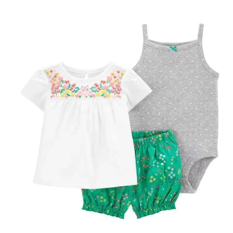 Giggles And Grab 2025 new summer baby clothes Summer Baby Girls Clothes Set – Cotton Flower Fashion Infant Outfits, Short-Sleeved Bodysuit & Shorts 3PCS Kids Clothing (6-24 Months)"