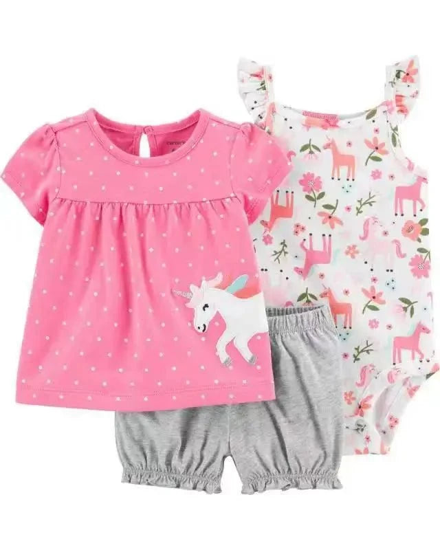 Giggles And Grab 2025 new summer baby clothes Summer Baby Girls Clothes Set – Cotton Flower Fashion Infant Outfits, Short-Sleeved Bodysuit & Shorts 3PCS Kids Clothing (6-24 Months)"