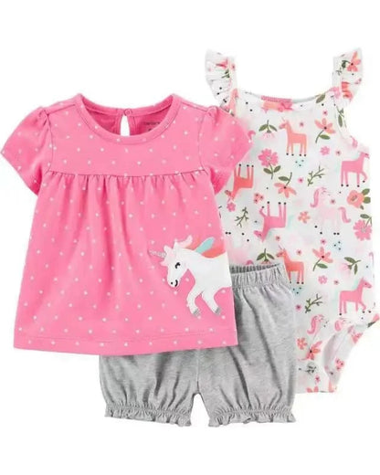 Giggles And Grab 2025 new summer baby clothes Summer Baby Girls Clothes Set – Cotton Flower Fashion Infant Outfits, Short-Sleeved Bodysuit & Shorts 3PCS Kids Clothing (6-24 Months)"