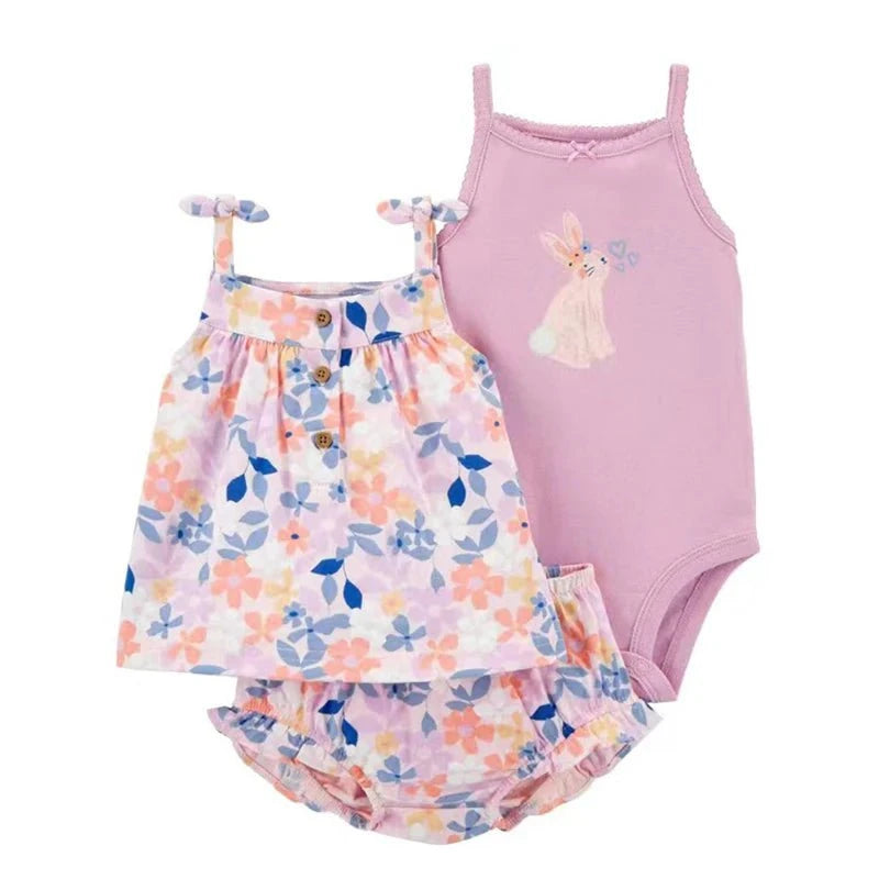 Giggles And Grab 2025 new summer baby clothes Summer Baby Girls Clothes Set – Cotton Flower Fashion Infant Outfits, Short-Sleeved Bodysuit & Shorts 3PCS Kids Clothing (6-24 Months)"