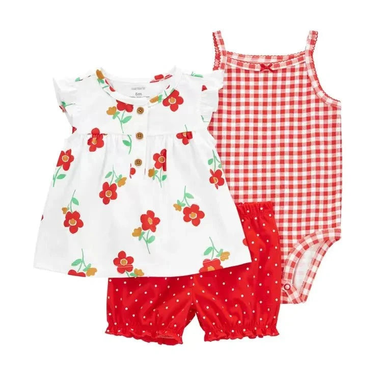 Giggles And Grab 2025 new summer baby clothes Summer Baby Girls Clothes Set – Cotton Flower Fashion Infant Outfits, Short-Sleeved Bodysuit & Shorts 3PCS Kids Clothing (6-24 Months)"