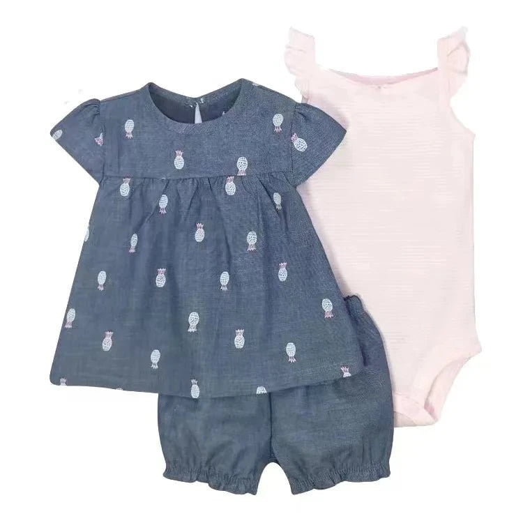 Giggles And Grab 2025 new summer baby clothes Summer Baby Girls Clothes Set – Cotton Flower Fashion Infant Outfits, Short-Sleeved Bodysuit & Shorts 3PCS Kids Clothing (6-24 Months)"