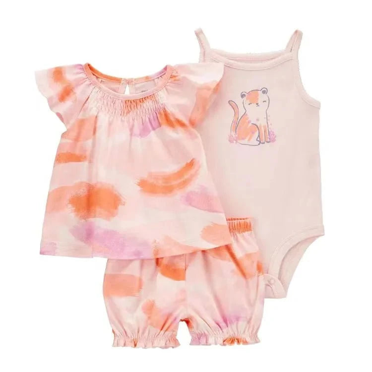 Giggles And Grab 2025 new summer baby clothes Summer Baby Girls Clothes Set – Cotton Flower Fashion Infant Outfits, Short-Sleeved Bodysuit & Shorts 3PCS Kids Clothing (6-24 Months)"