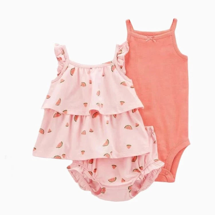 Giggles And Grab 2025 new summer baby clothes Summer Baby Girls Clothes Set – Cotton Flower Fashion Infant Outfits, Short-Sleeved Bodysuit & Shorts 3PCS Kids Clothing (6-24 Months)"