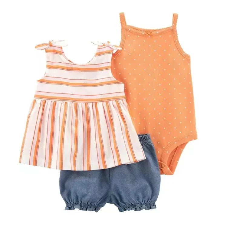 Giggles And Grab 2025 new summer baby clothes Summer Baby Girls Clothes Set – Cotton Flower Fashion Infant Outfits, Short-Sleeved Bodysuit & Shorts 3PCS Kids Clothing (6-24 Months)"