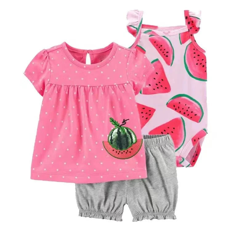 Giggles And Grab 2025 new summer baby clothes Summer Baby Girls Clothes Set – Cotton Flower Fashion Infant Outfits, Short-Sleeved Bodysuit & Shorts 3PCS Kids Clothing (6-24 Months)"
