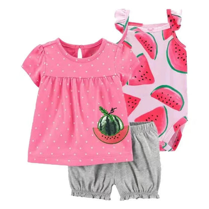Giggles And Grab 2025 new summer baby clothes Summer Baby Girls Clothes Set – Cotton Flower Fashion Infant Outfits, Short-Sleeved Bodysuit & Shorts 3PCS Kids Clothing (6-24 Months)"
