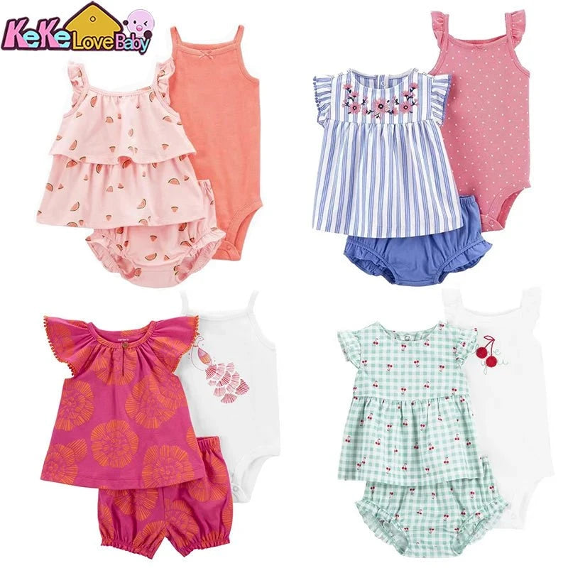Giggles And Grab 2025 new summer baby clothes Summer Baby Girls Clothes Set – Cotton Flower Fashion Infant Outfits, Short-Sleeved Bodysuit & Shorts 3PCS Kids Clothing (6-24 Months)"