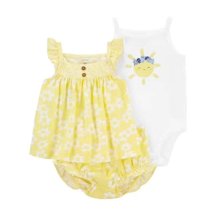 Giggles And Grab 2025 new summer baby clothes Turquoise / CHINA / 24M Summer Baby Girls Clothes Set – Cotton Flower Fashion Infant Outfits, Short-Sleeved Bodysuit & Shorts 3PCS Kids Clothing (6-24 Months)"