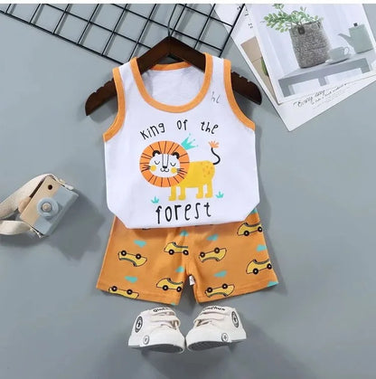 Giggles And Grab 2PCS Children Sets Kids Clothes Vest Suit  Summer Children Clothing baby Cotton T-Shirts Shorts Tank Top  Boys Girls Sleeveless