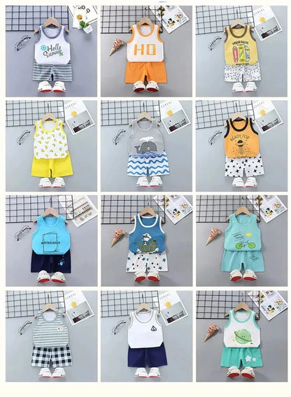 Giggles And Grab 2PCS Children Sets Kids Clothes Vest Suit  Summer Children Clothing baby Cotton T-Shirts Shorts Tank Top  Boys Girls Sleeveless