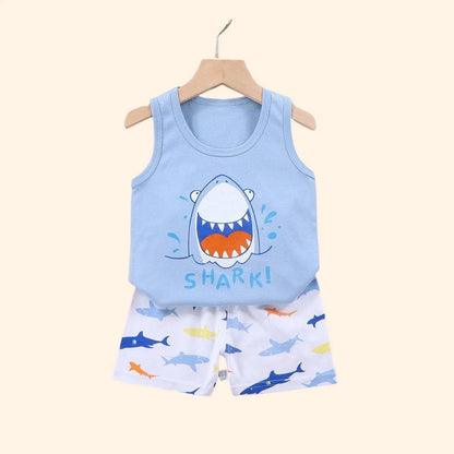 Giggles And Grab 2PCS Children Sets Kids Clothes Vest Suit  Summer Children Clothing baby Cotton T-Shirts Shorts Tank Top  Boys Girls Sleeveless