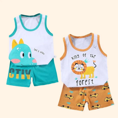 Giggles And Grab 2PCS Children Sets Kids Clothes Vest Suit  Summer Children Clothing baby Cotton T-Shirts Shorts Tank Top  Boys Girls Sleeveless