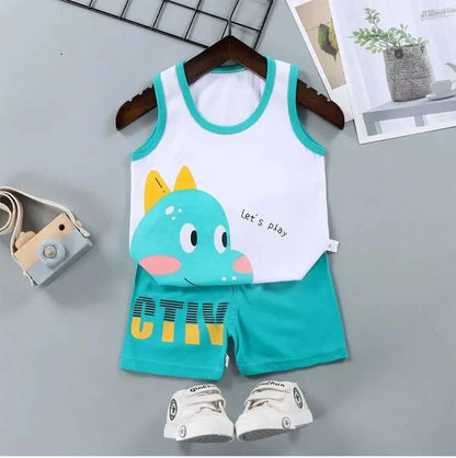 Giggles And Grab 2PCS Children Sets Kids Clothes Vest Suit  Summer Children Clothing baby Cotton T-Shirts Shorts Tank Top  Boys Girls Sleeveless