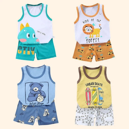 Giggles And Grab 2PCS Children Sets Kids Clothes Vest Suit  Summer Children Clothing baby Cotton T-Shirts Shorts Tank Top  Boys Girls Sleeveless