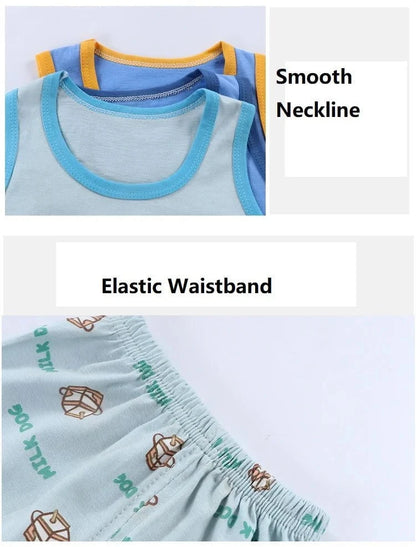 Giggles And Grab 2PCS Children Sets Kids Clothes Vest Suit  Summer Children Clothing baby Cotton T-Shirts Shorts Tank Top  Boys Girls Sleeveless