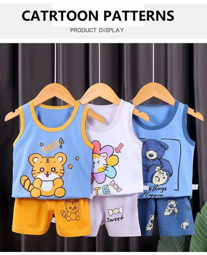 Giggles And Grab 2PCS Children Sets Kids Clothes Vest Suit  Summer Children Clothing baby Cotton T-Shirts Shorts Tank Top  Boys Girls Sleeveless