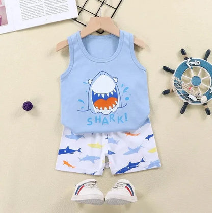 Giggles And Grab 2PCS Children Sets Kids Clothes Vest Suit  Summer Children Clothing baby Cotton T-Shirts Shorts Tank Top  Boys Girls Sleeveless