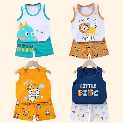 Giggles And Grab 2PCS Children Sets Kids Clothes Vest Suit  Summer Children Clothing baby Cotton T-Shirts Shorts Tank Top  Boys Girls Sleeveless