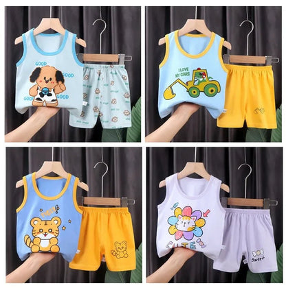 Giggles And Grab 2PCS Children Sets Kids Clothes Vest Suit  Summer Children Clothing baby Cotton T-Shirts Shorts Tank Top  Boys Girls Sleeveless