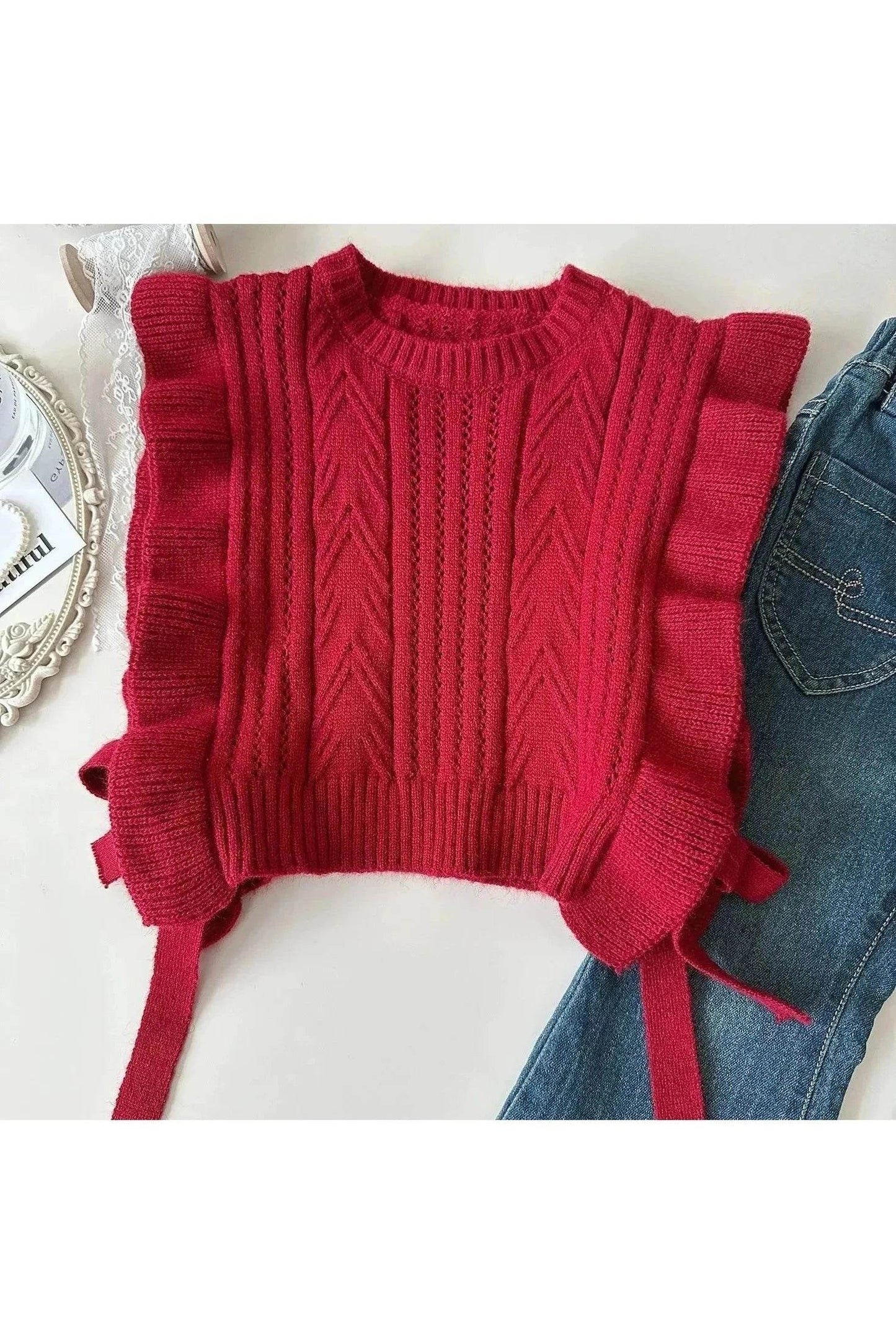 Spring & Autumn Toddler Girls 3-Piece Clothes Set – Sweater Vest, Shirt, and Jeans Outfit (2-7 Years) - Giggles And Grab