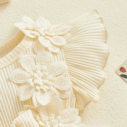 Giggles And Grab 3D Baby & toddler outfits 3D Flower Baby Girls Summer Romper & Headband Set"