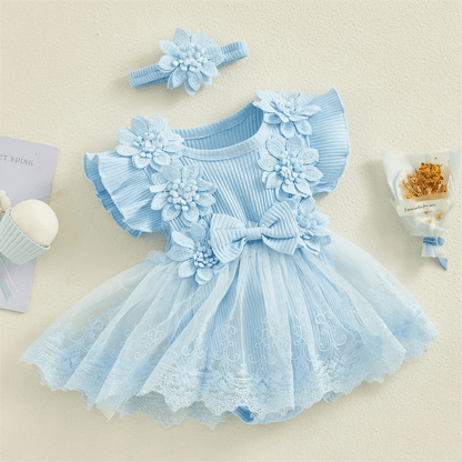Giggles And Grab 3D Baby & toddler outfits 3D Flower Baby Girls Summer Romper & Headband Set"