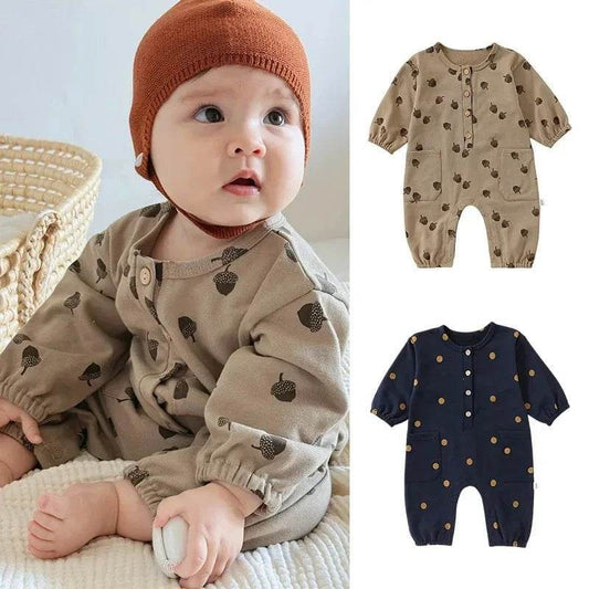 Autumn Infant Cotton Dots Romper Jumpsuit, Long Sleeve for Newborn Boys & Girls - Giggles And Grab