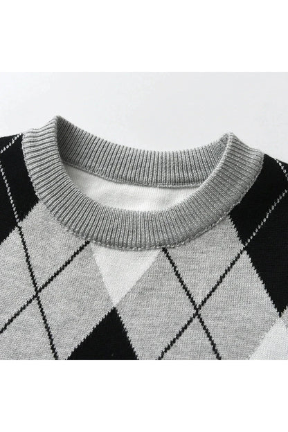 Giggles And Grab "Autumn/Winter Boy's Warm Plaid Knit Sweater - Long Sleeve College Style" "Autumn/Winter Boy's Warm Plaid Knit Sweater - Long Sleeve College Style"