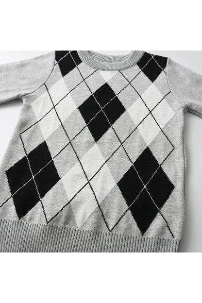 Giggles And Grab "Autumn/Winter Boy's Warm Plaid Knit Sweater - Long Sleeve College Style" "Autumn/Winter Boy's Warm Plaid Knit Sweater - Long Sleeve College Style"