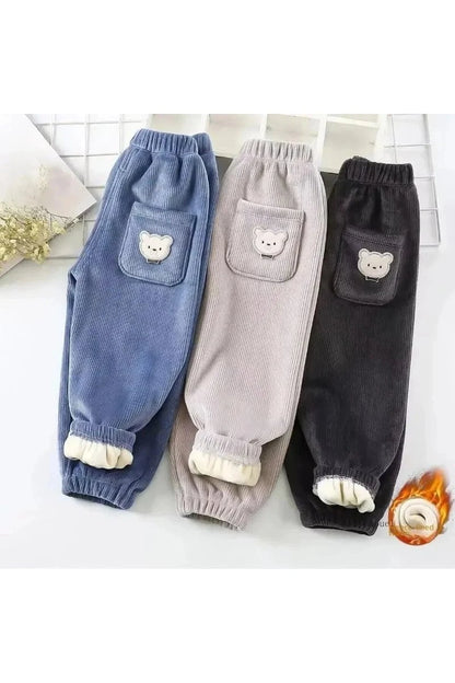 Giggles And Grab "Autumn/Winter Children's Fleece-Lined Corduroy Pants - Embroidered Casual Warm Trousers for Boys & Girls" "Autumn/Winter Children's Fleece-Lined Corduroy Pants - Embroidered Casual Warm Trousers for Boys & Girls"