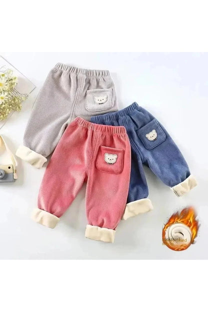 Giggles And Grab "Autumn/Winter Children's Fleece-Lined Corduroy Pants - Embroidered Casual Warm Trousers for Boys & Girls" "Autumn/Winter Children's Fleece-Lined Corduroy Pants - Embroidered Casual Warm Trousers for Boys & Girls"