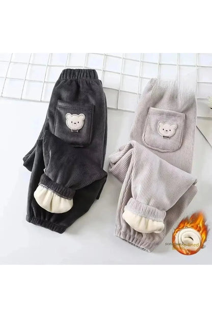 Giggles And Grab "Autumn/Winter Children's Fleece-Lined Corduroy Pants - Embroidered Casual Warm Trousers for Boys & Girls" "Autumn/Winter Children's Fleece-Lined Corduroy Pants - Embroidered Casual Warm Trousers for Boys & Girls"