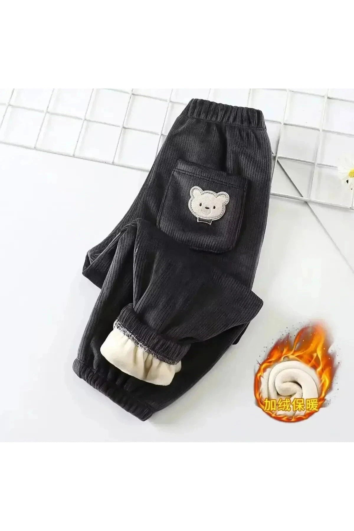 Giggles And Grab "Autumn/Winter Children's Fleece-Lined Corduroy Pants - Embroidered Casual Warm Trousers for Boys & Girls" Black / Size 2 for 12-24M "Autumn/Winter Children's Fleece-Lined Corduroy Pants - Embroidered Casual Warm Trousers for Boys & Girls"