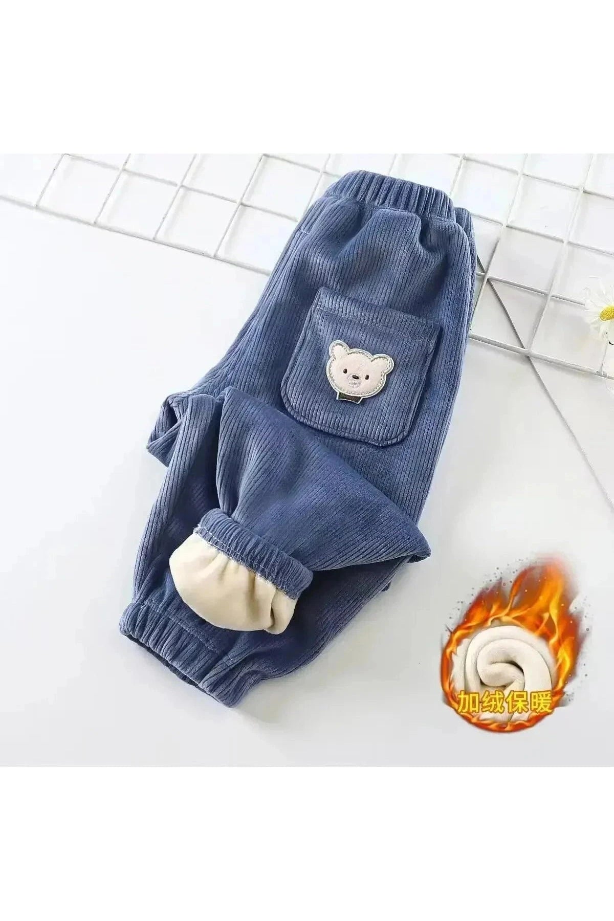 Giggles And Grab "Autumn/Winter Children's Fleece-Lined Corduroy Pants - Embroidered Casual Warm Trousers for Boys & Girls" Blue / Size 6 for 6T "Autumn/Winter Children's Fleece-Lined Corduroy Pants - Embroidered Casual Warm Trousers for Boys & Girls"