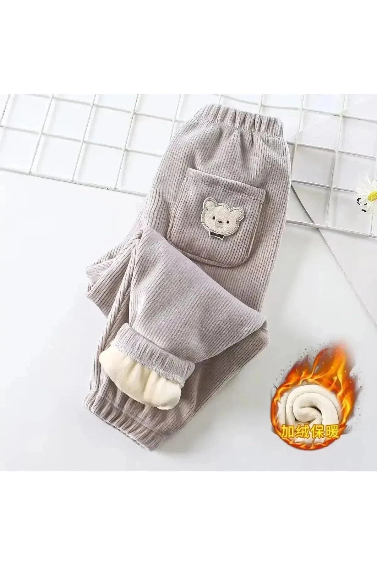 Giggles And Grab "Autumn/Winter Children's Fleece-Lined Corduroy Pants - Embroidered Casual Warm Trousers for Boys & Girls" Gray / Size 6 for 6T "Autumn/Winter Children's Fleece-Lined Corduroy Pants - Embroidered Casual Warm Trousers for Boys & Girls"