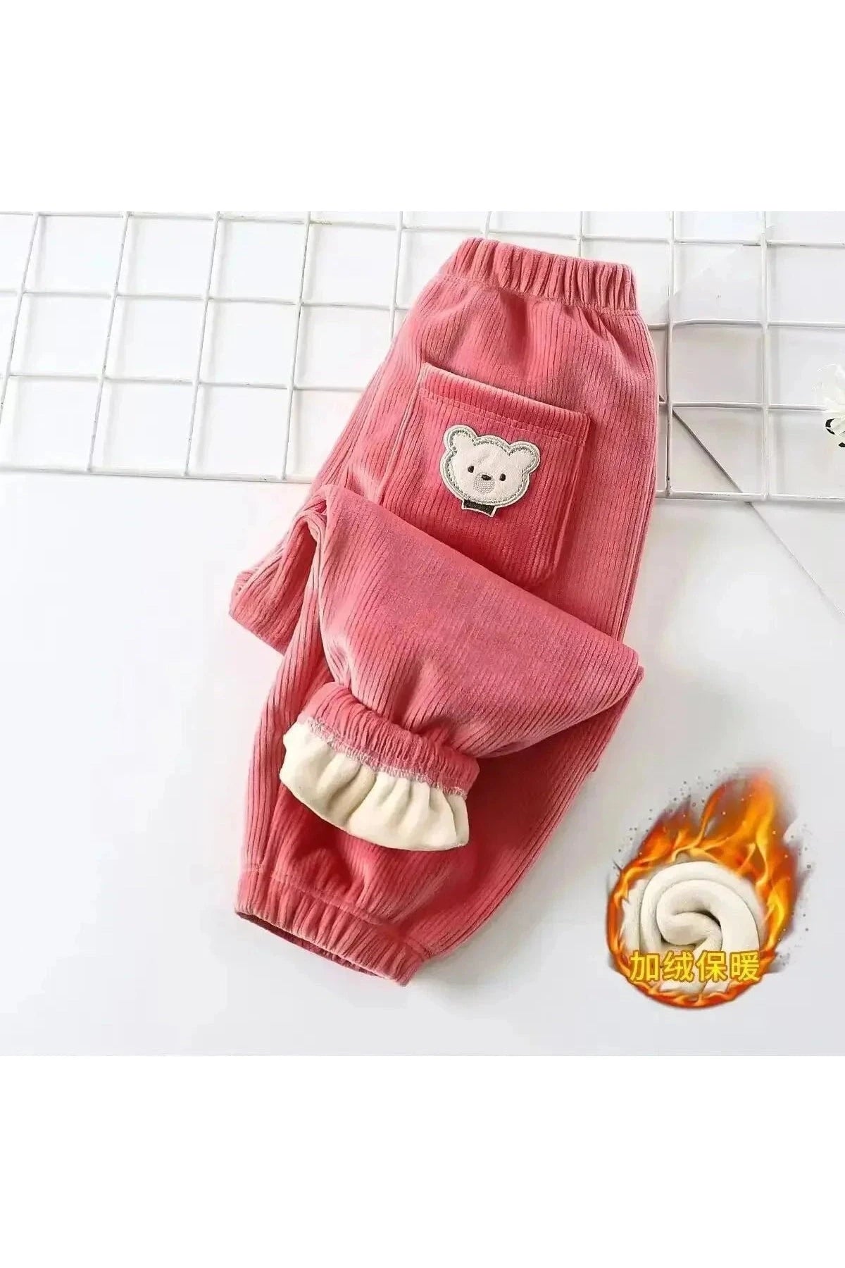 Giggles And Grab "Autumn/Winter Children's Fleece-Lined Corduroy Pants - Embroidered Casual Warm Trousers for Boys & Girls" Red / Size 5 for 5T "Autumn/Winter Children's Fleece-Lined Corduroy Pants - Embroidered Casual Warm Trousers for Boys & Girls"