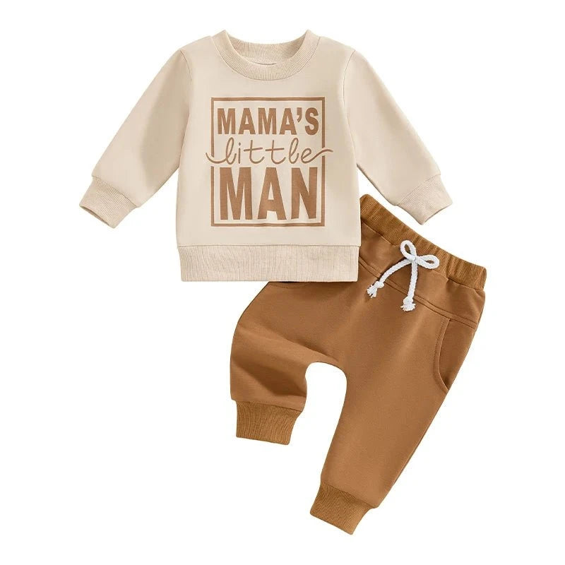 Giggles And Grab Baby boy fall clothes Khaki / 6M / United States Lioraitiin Toddler Baby Boy Fall Clothes – Letter Print Long Sleeve Sweatshirt & Elastic Pants 2-Piece Outfit"