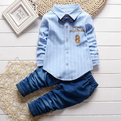 Giggles And Grab Baby boy fashion Kids Boys Clothes Baby Casual Bow Tie Shirt + Pants 2pcs Sets Summer Infant Denim Outfits Children Suits Toddler Clothing BC1219"