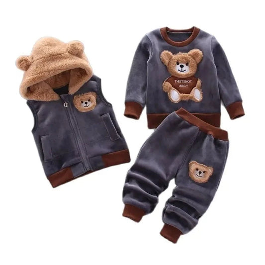 Giggles And Grab Baby Boys And Girls Clothing Set Tricken Fleece Children Hooded Outerwear Tops Pants 3PCS Outfits Kids Toddler Warm Costume Suit